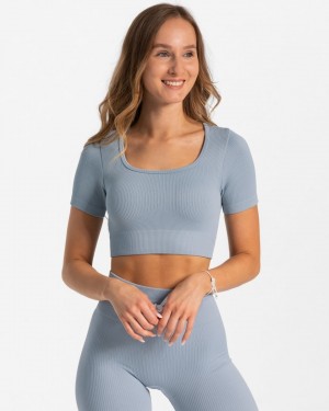 Teveo Ribbed Crop Top Blau | TEBDQO-942