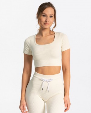 Teveo Ribbed Crop Top Ivory | RWAEUY-284