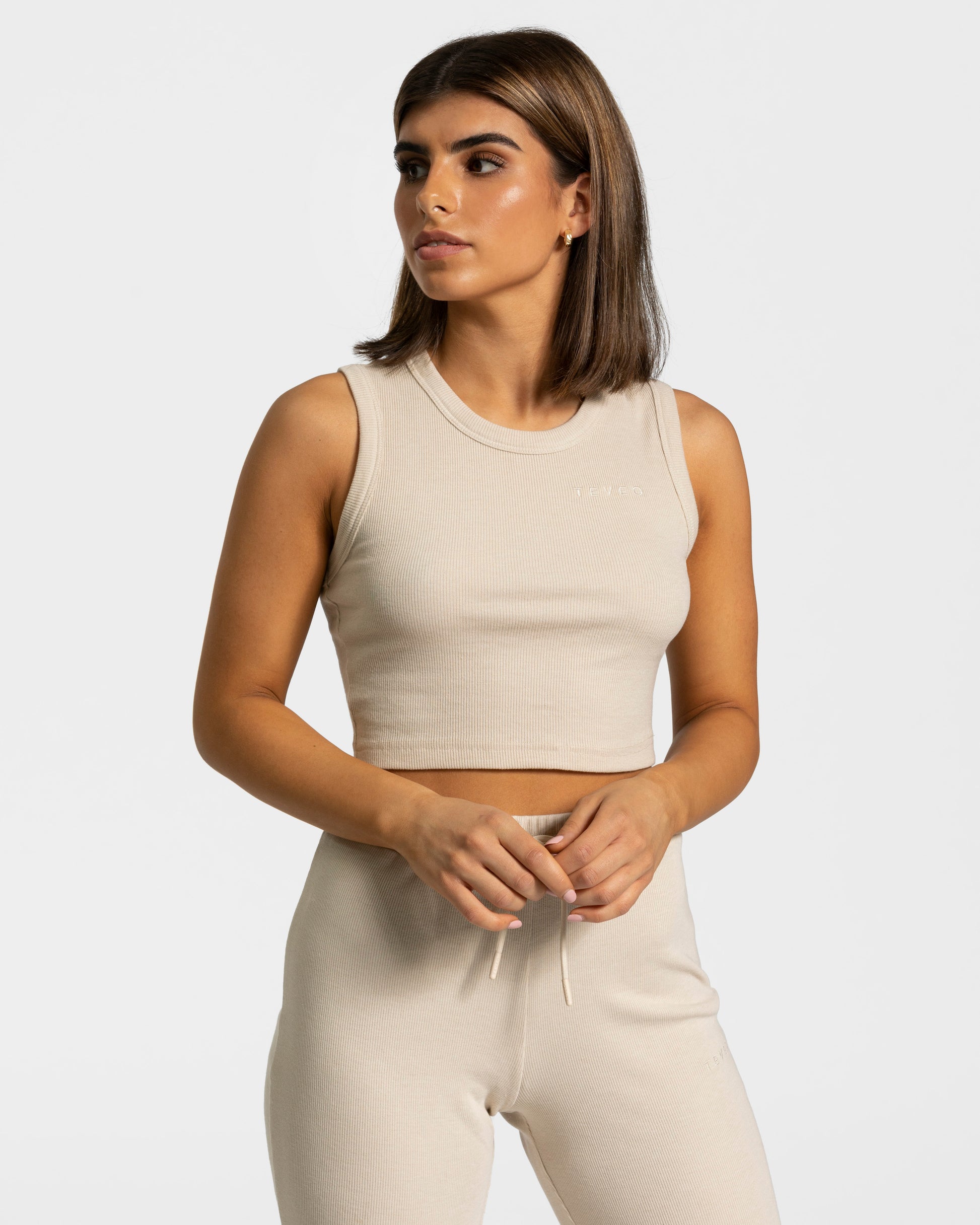 Teveo Lounge Crop Top Beige | UMXGQP-016