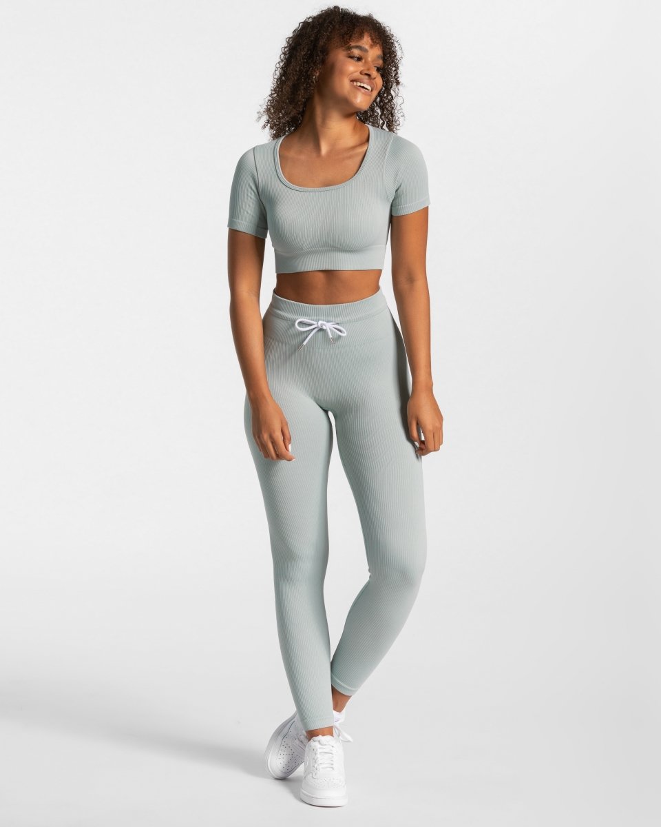 Teveo Ribbed Crop Top Blau | XEVRSY-245