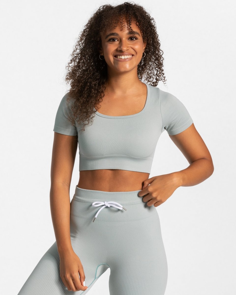 Teveo Ribbed Crop Top Blau | XEVRSY-245