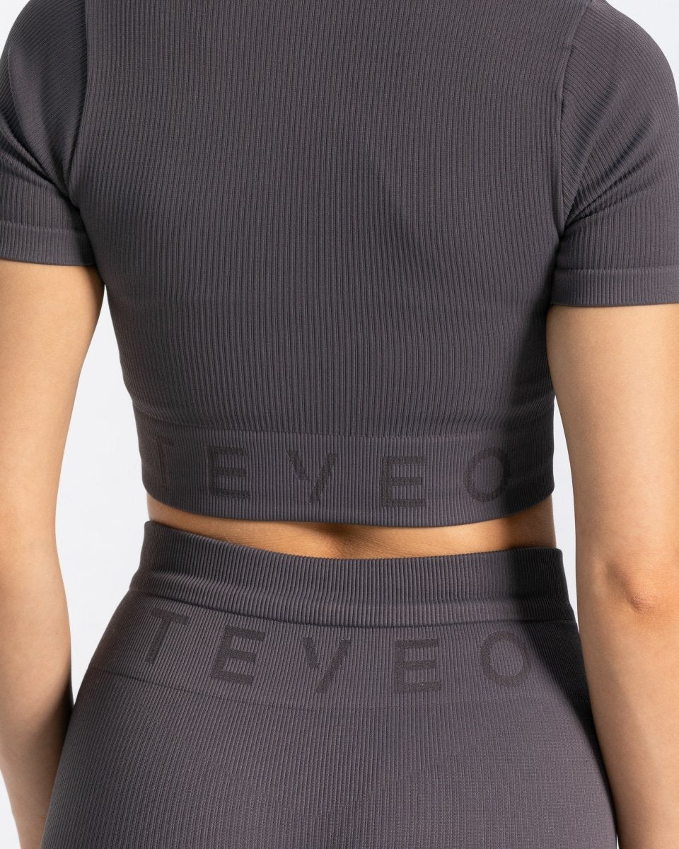 Teveo Ribbed Crop Top Gray | MGSJXR-954