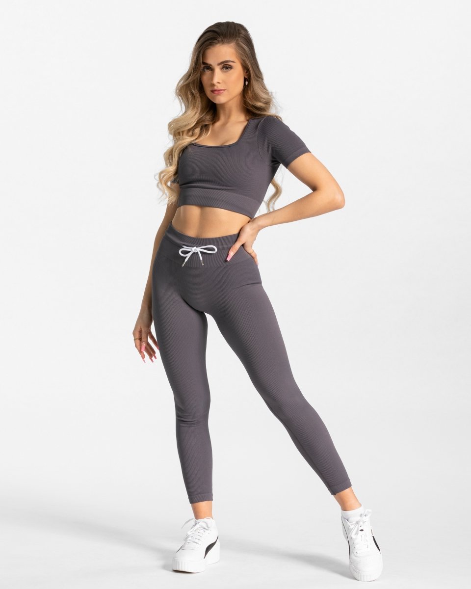 Teveo Ribbed Crop Top Gray | MGSJXR-954