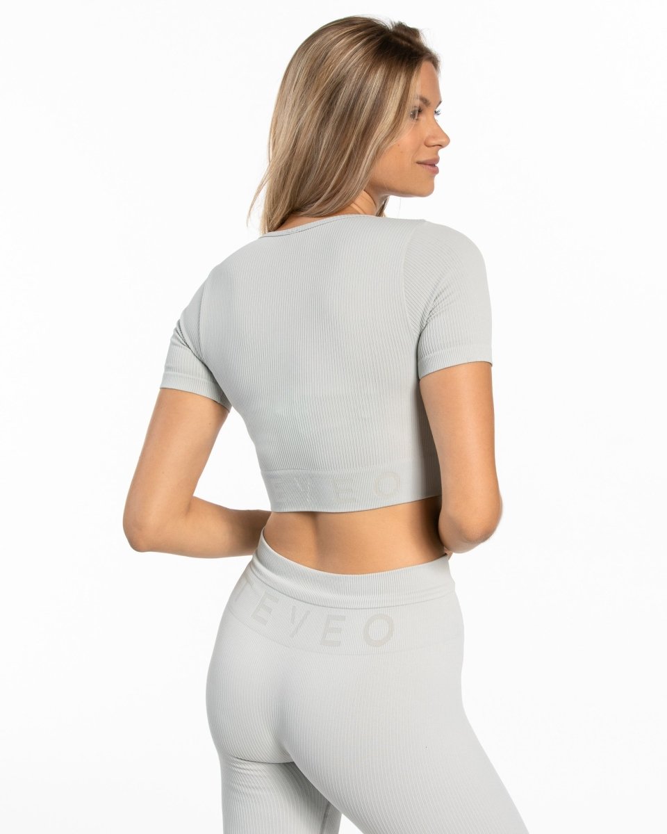 Teveo Ribbed Crop Top Hellgrau | CRPQSL-458