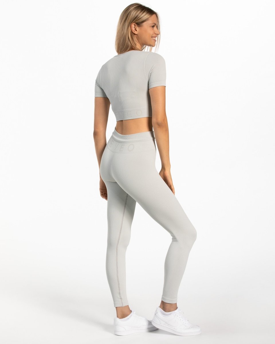Teveo Ribbed Crop Top Hellgrau | CRPQSL-458