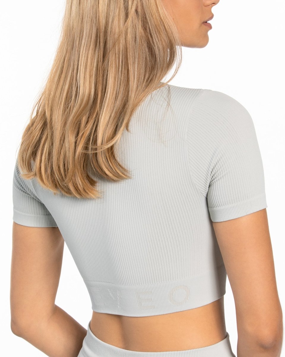 Teveo Ribbed Crop Top Hellgrau | CRPQSL-458
