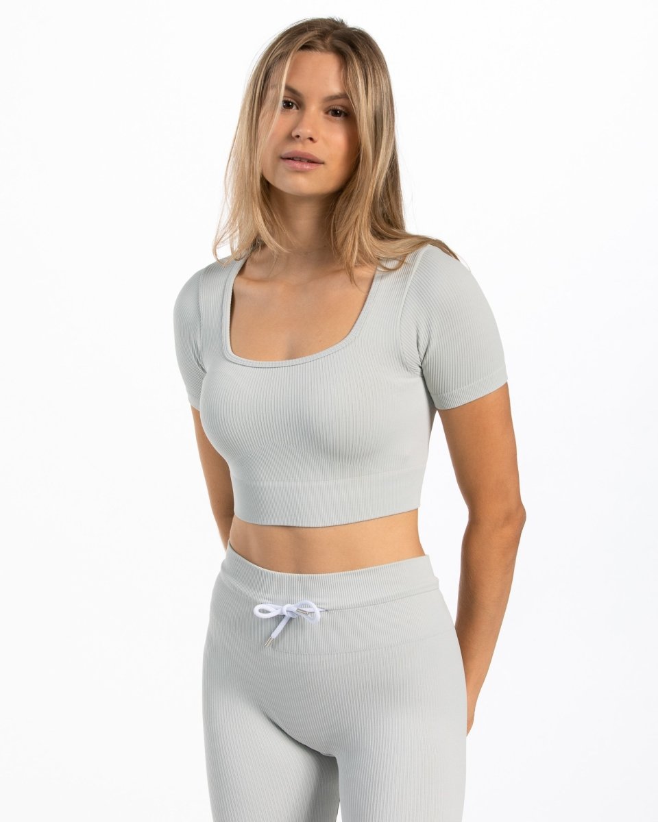 Teveo Ribbed Crop Top Hellgrau | CRPQSL-458