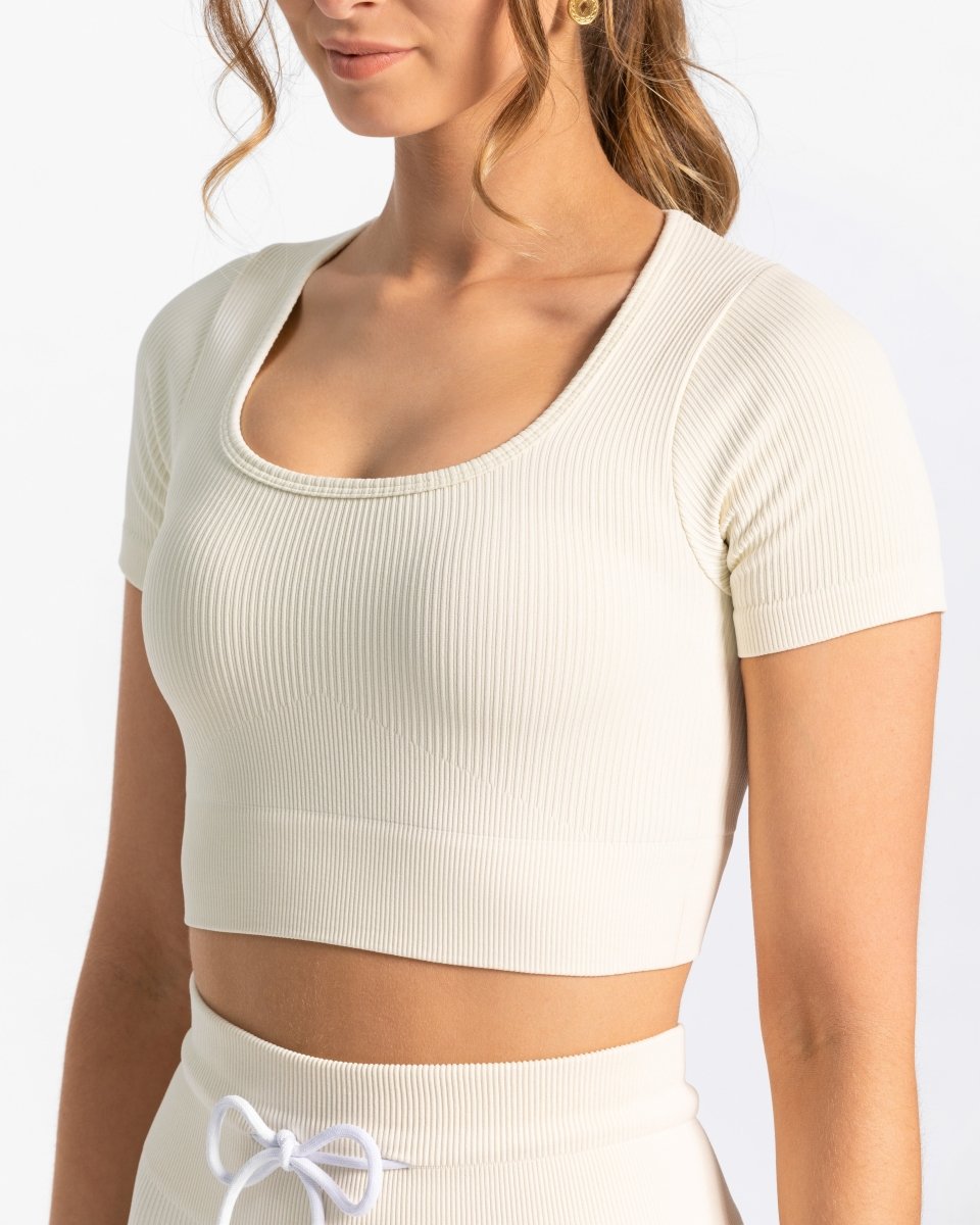 Teveo Ribbed Crop Top Ivory | RWAEUY-284