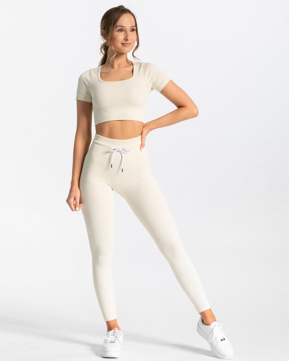 Teveo Ribbed Crop Top Ivory | RWAEUY-284