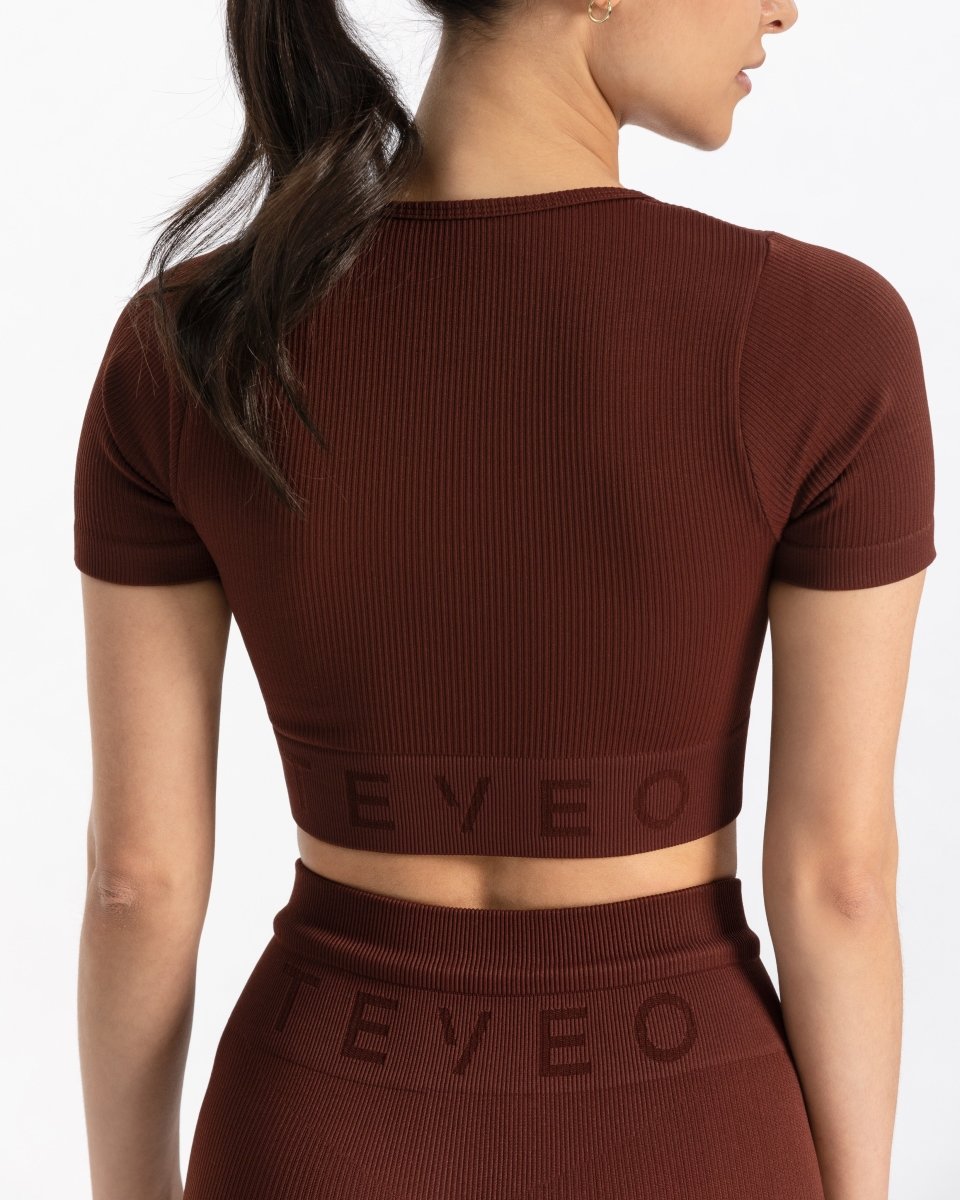 Teveo Ribbed Crop Top Mahagoni | SIHTAE-385