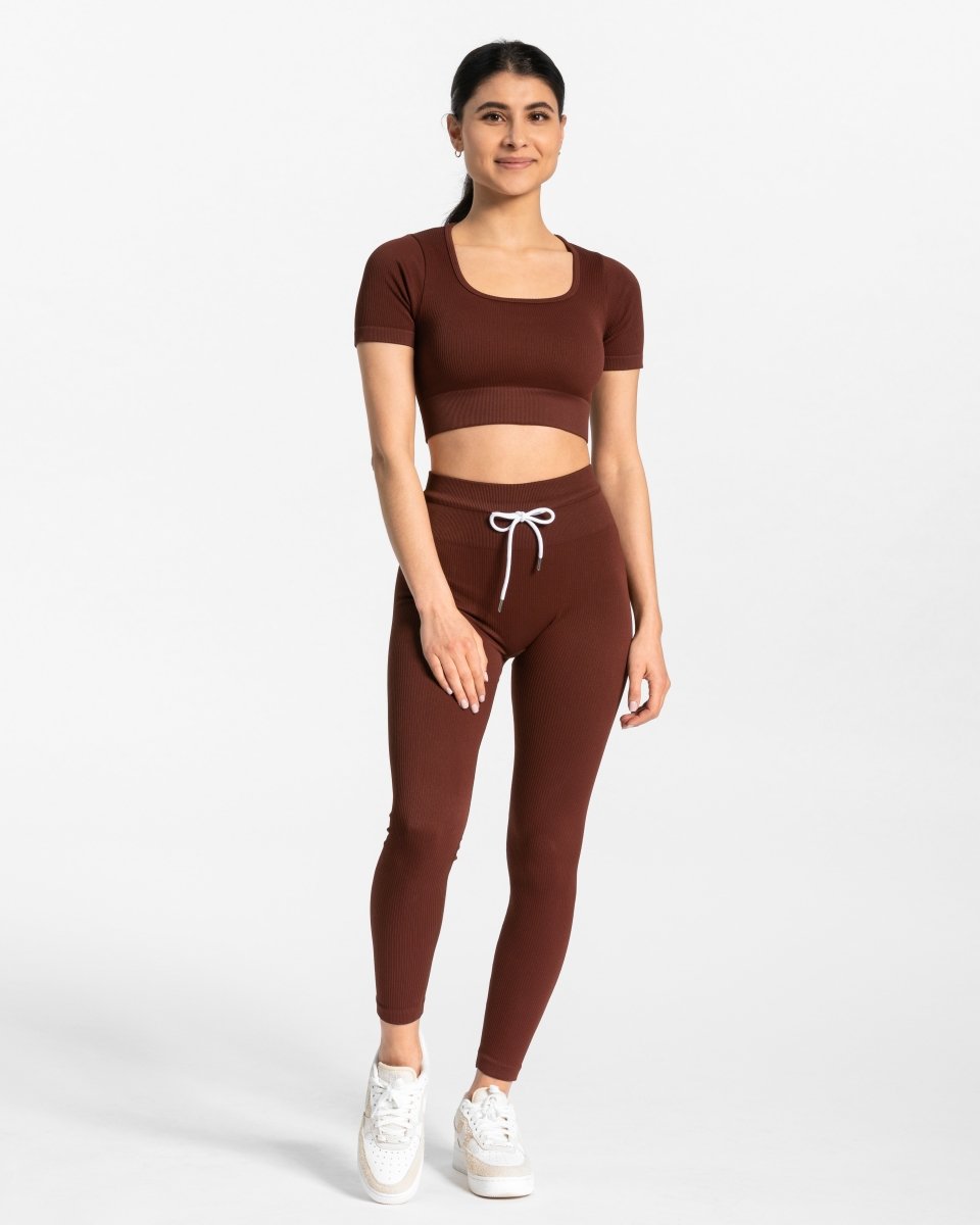 Teveo Ribbed Crop Top Mahagoni | SIHTAE-385