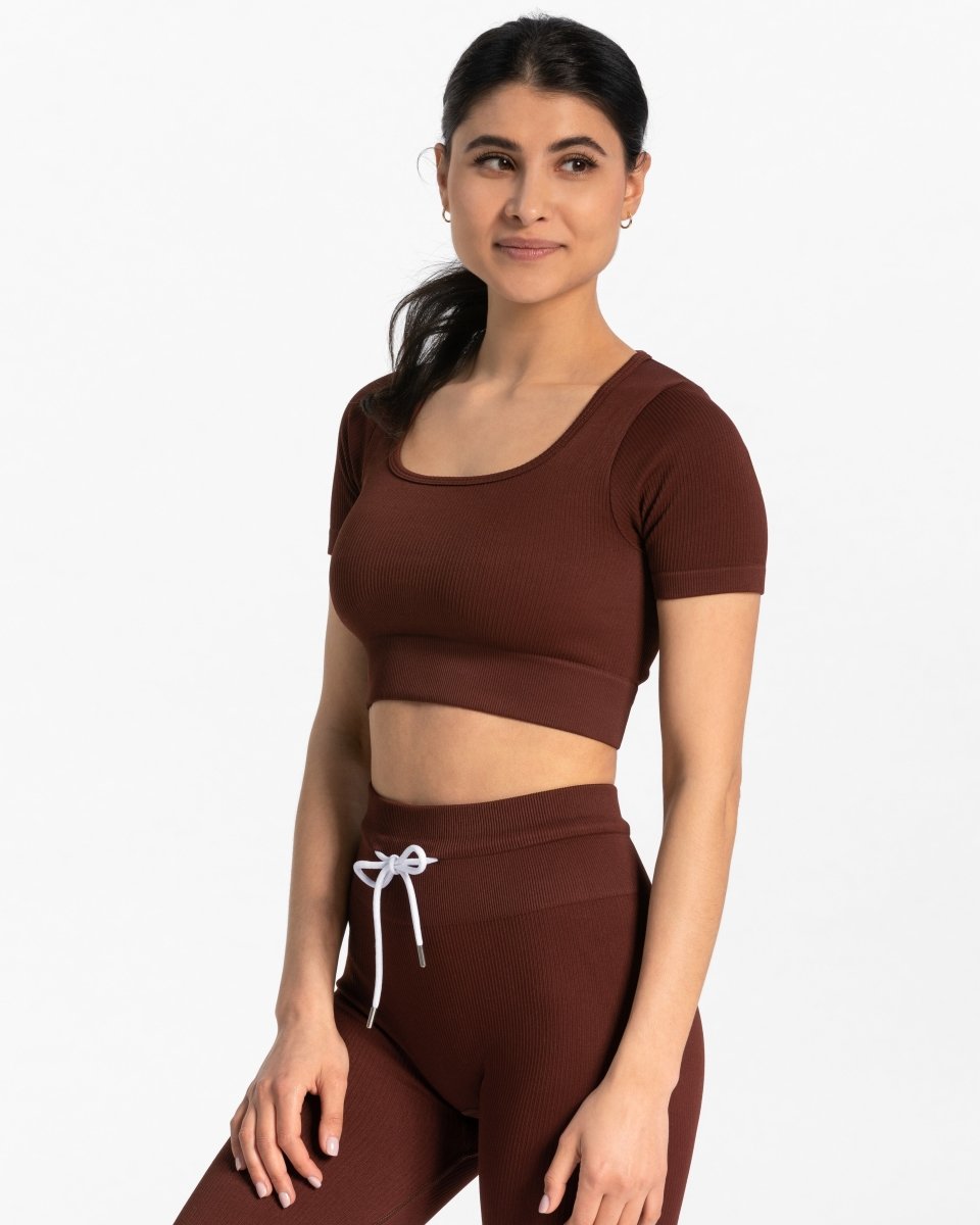 Teveo Ribbed Crop Top Mahagoni | SIHTAE-385