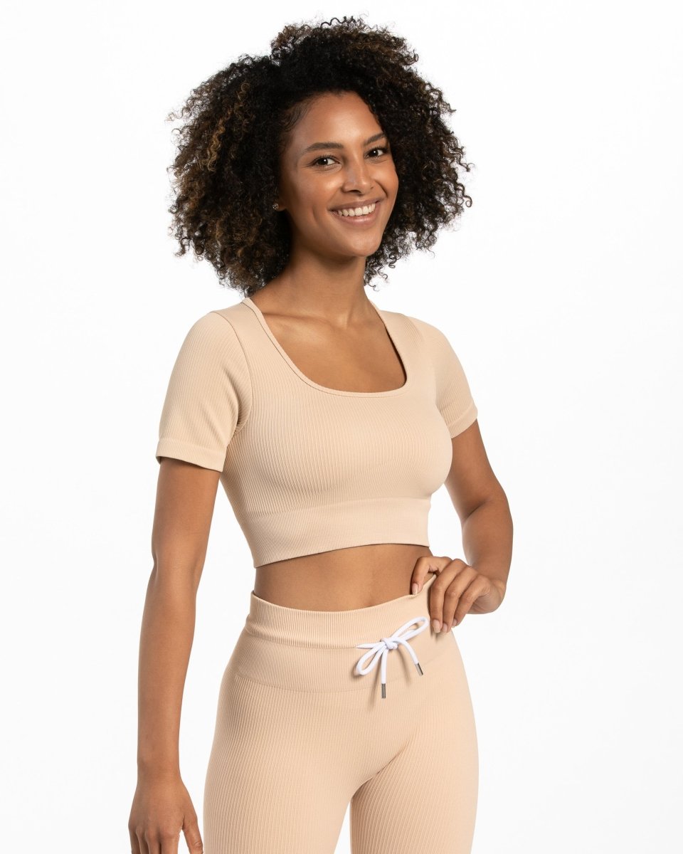 Teveo Ribbed Crop Top Nude | KSFIOC-807