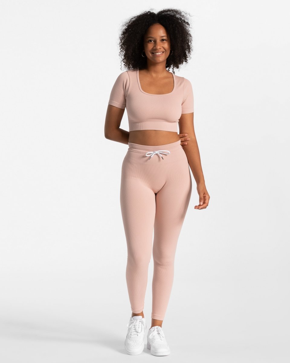 Teveo Ribbed Crop Top Rosa | KLDPNC-067