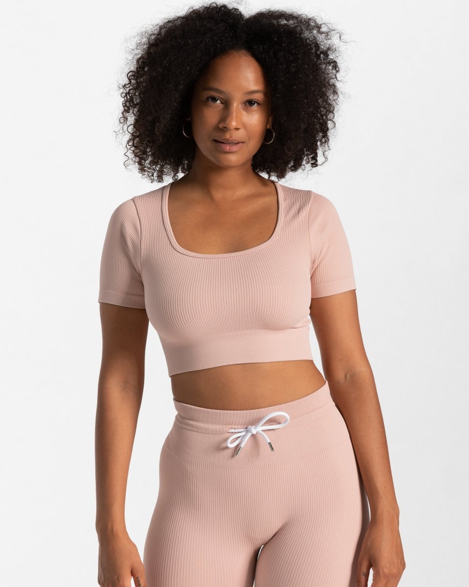 Teveo Ribbed Crop Top Rosa | KLDPNC-067