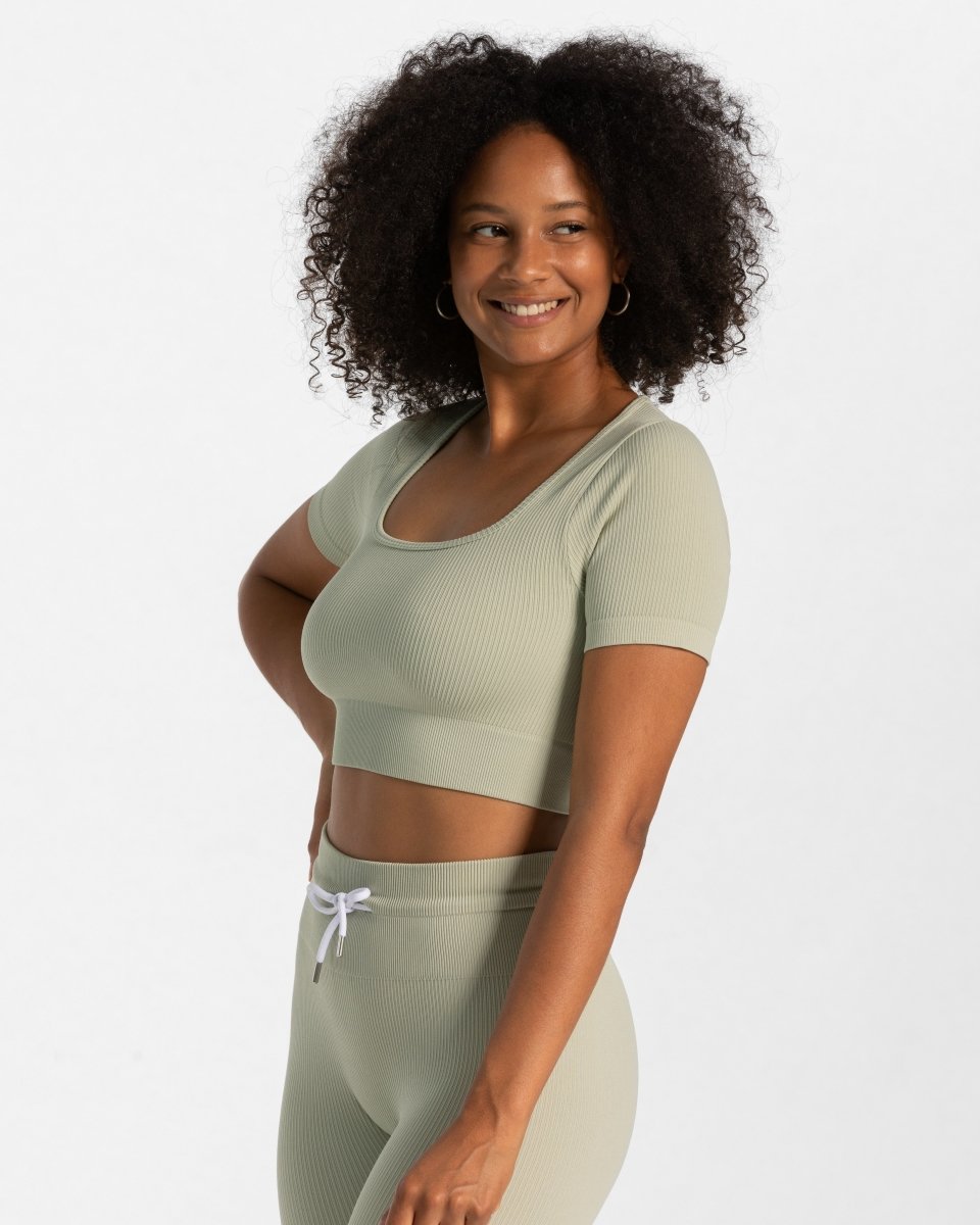 Teveo Ribbed Crop Top Salbei | IZEGHA-649