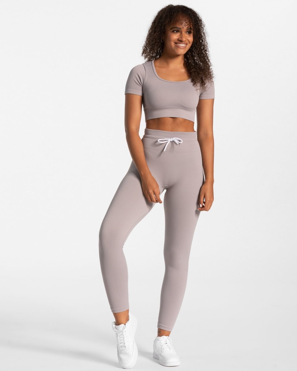 Teveo Ribbed Crop Top Stone | EXFDQA-392