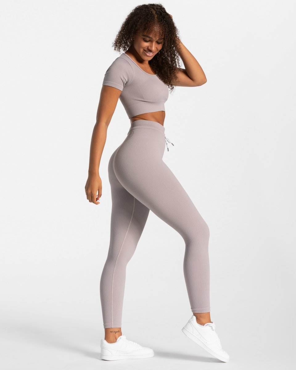 Teveo Ribbed Crop Top Stone | EXFDQA-392