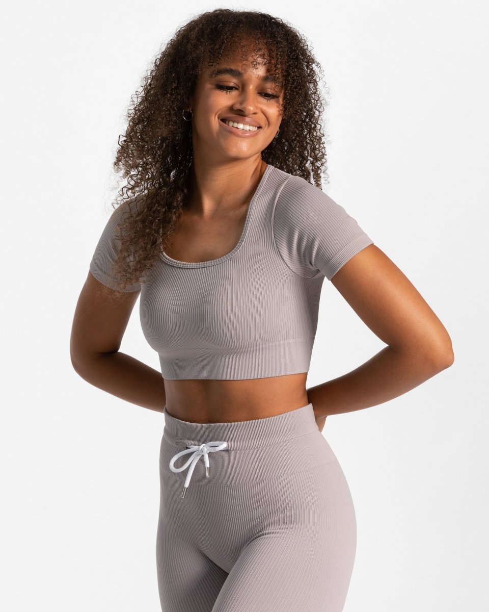 Teveo Ribbed Crop Top Stone | EXFDQA-392