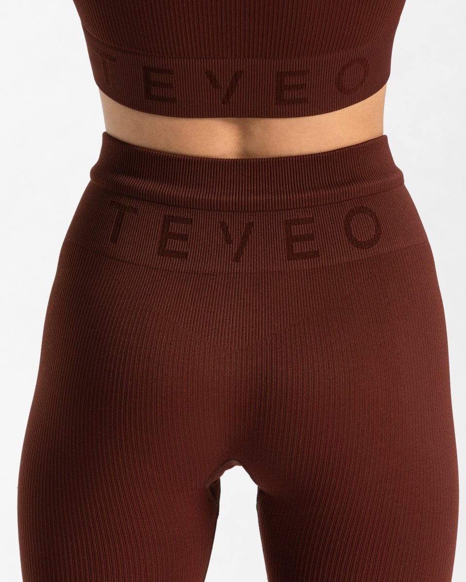 Teveo Ribbed Leggings Mahagoni | LYMKAD-923