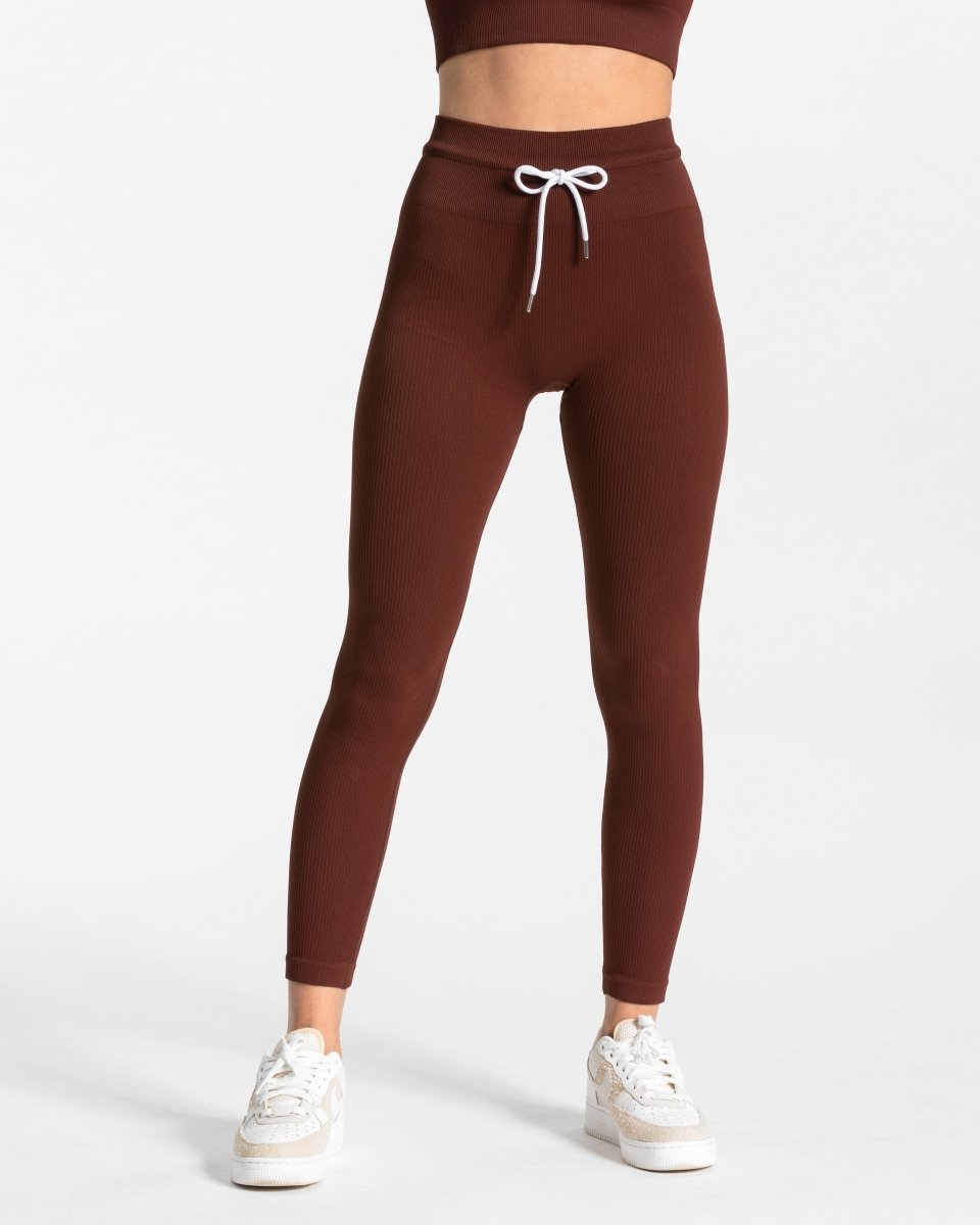 Teveo Ribbed Leggings Mahagoni | LYMKAD-923
