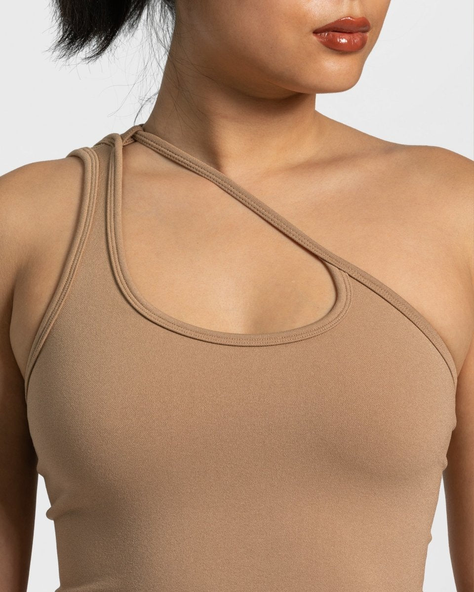 Teveo Sassy One Shoulder Top Beige | QNEOXM-341