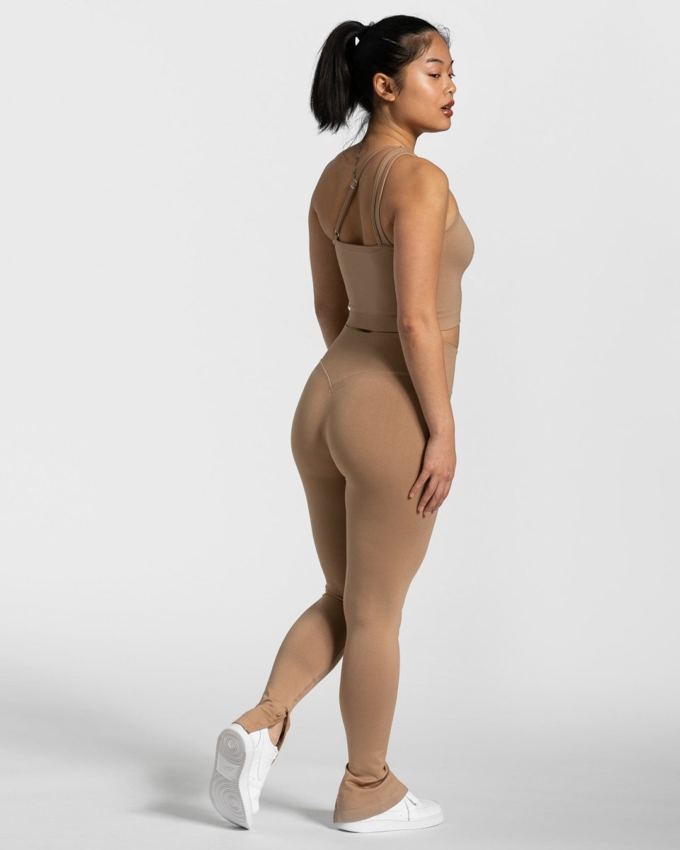 Teveo Sassy One Shoulder Top Beige | QNEOXM-341