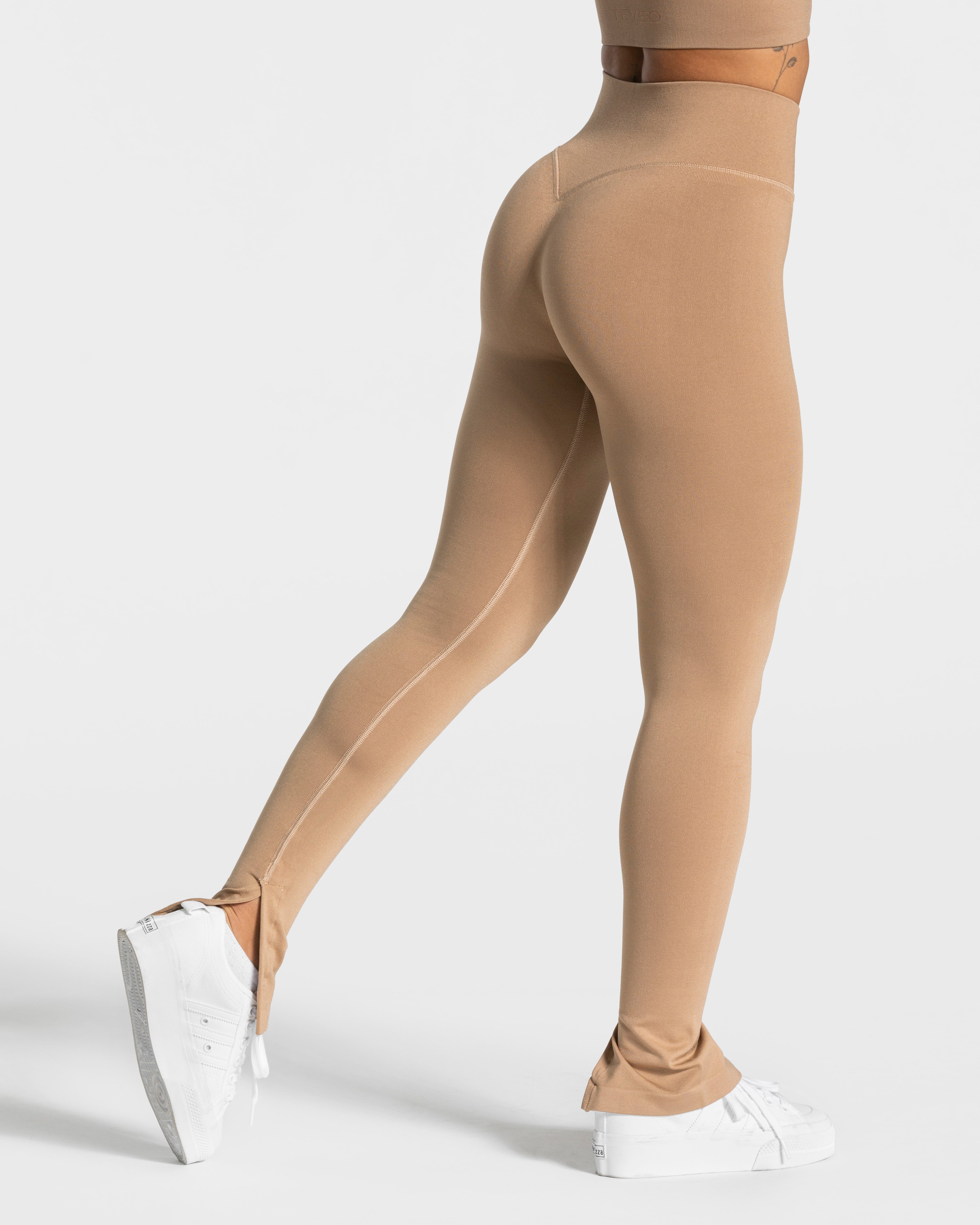 Teveo Sassy Slit Leggings Beige | KVCGTQ-054