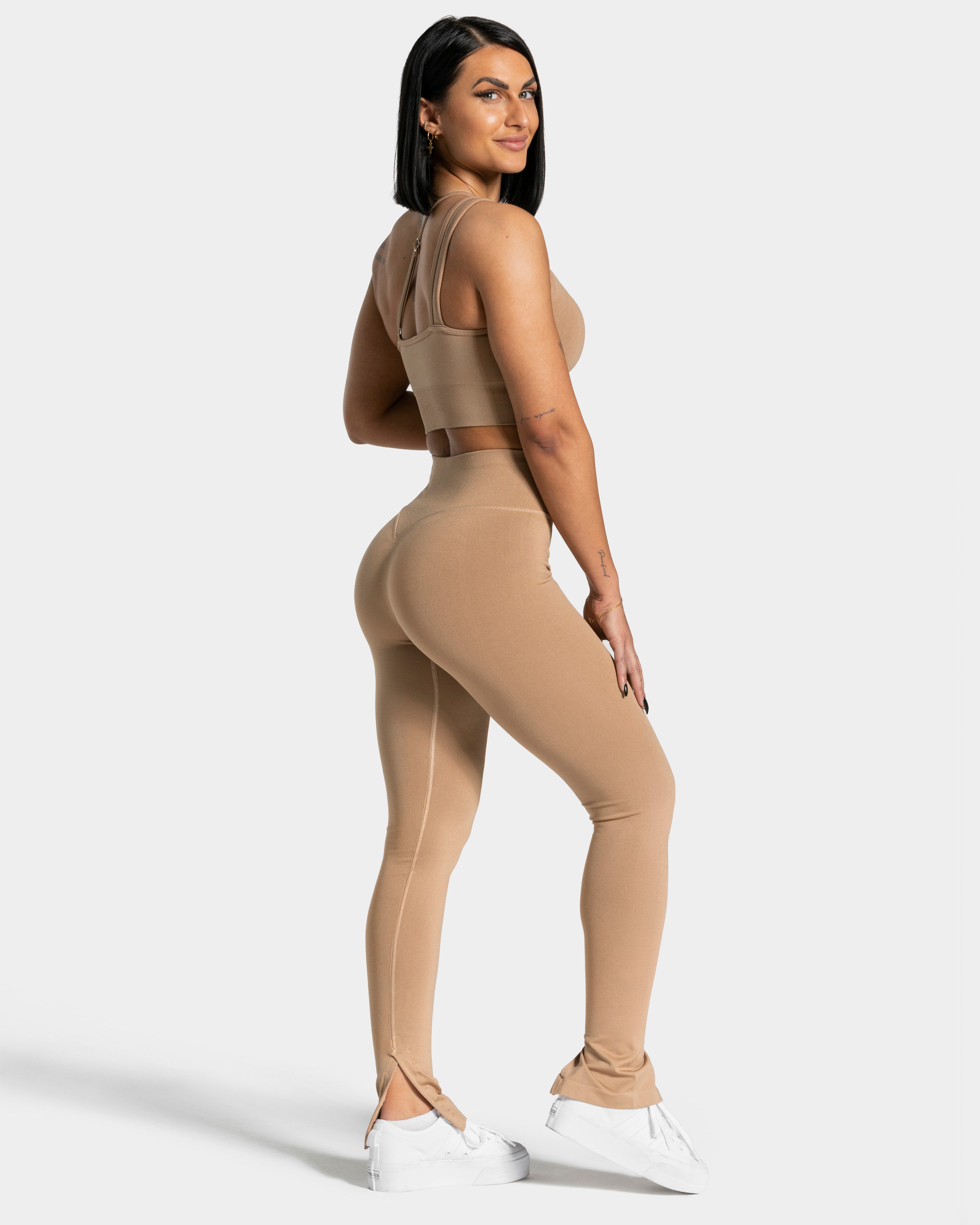 Teveo Sassy Slit Leggings Beige | KVCGTQ-054
